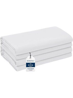 Soft King Size Flat Sheets 100% Cotton Percale - 2 Pack, Crisp White Bedding